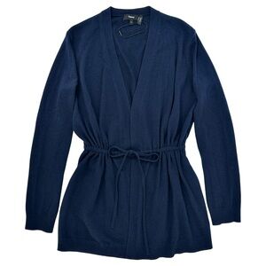 Theory Navy Blue Cinch Waist Tie Front Cashmere Tunic Long Cardigan Sweater sz S